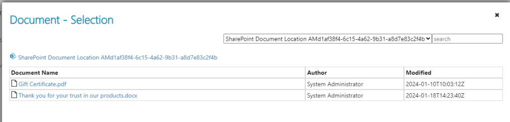 The document selection window without the extra lookup