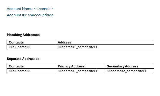Our two tables, one showing only one address field, and another showing a primary and billing address field