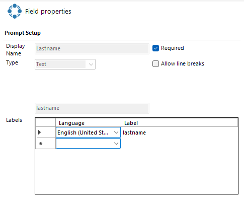 Our last name prompt field