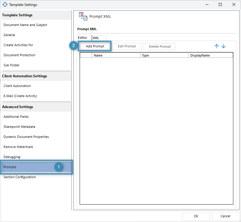 Adding a prompt field