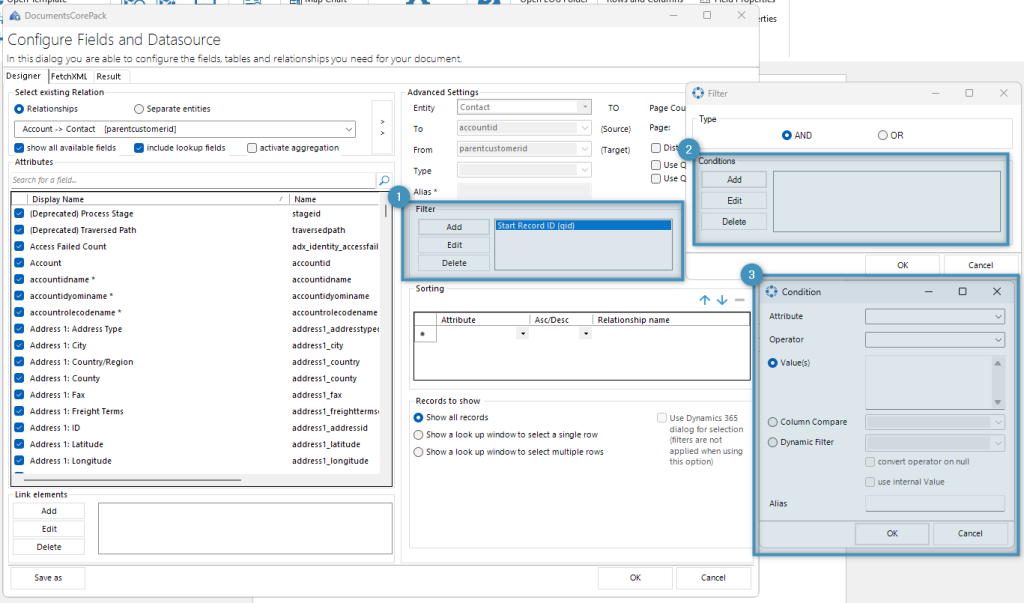 Accessing the condition designer for our filter