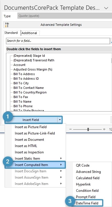 Selecting the DateTime Field option
