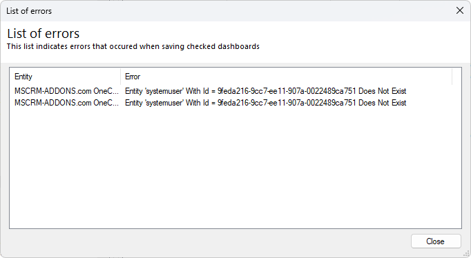 An error depicting an issue with the systemuser ID