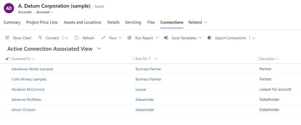 Our Connections table in our account record