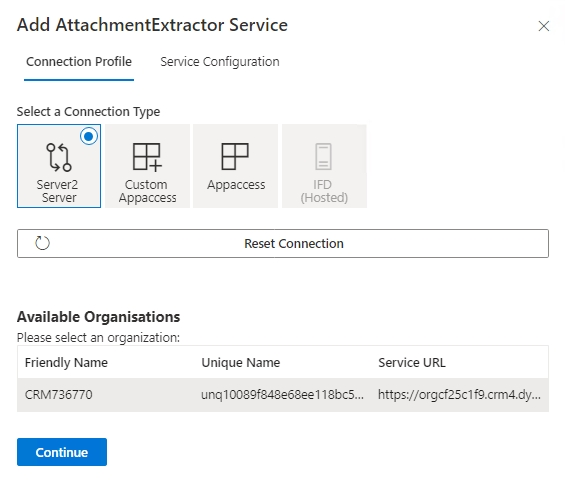 Available organizations are displayed