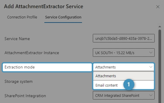 Selecting email content under Extraction mode