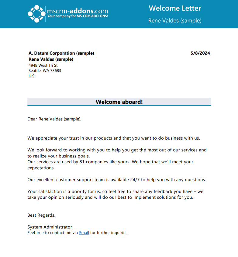 The generated welcome template