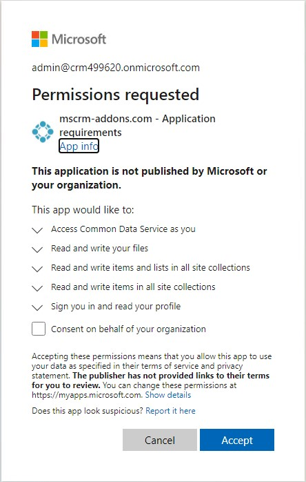 Permission requested during service setup
