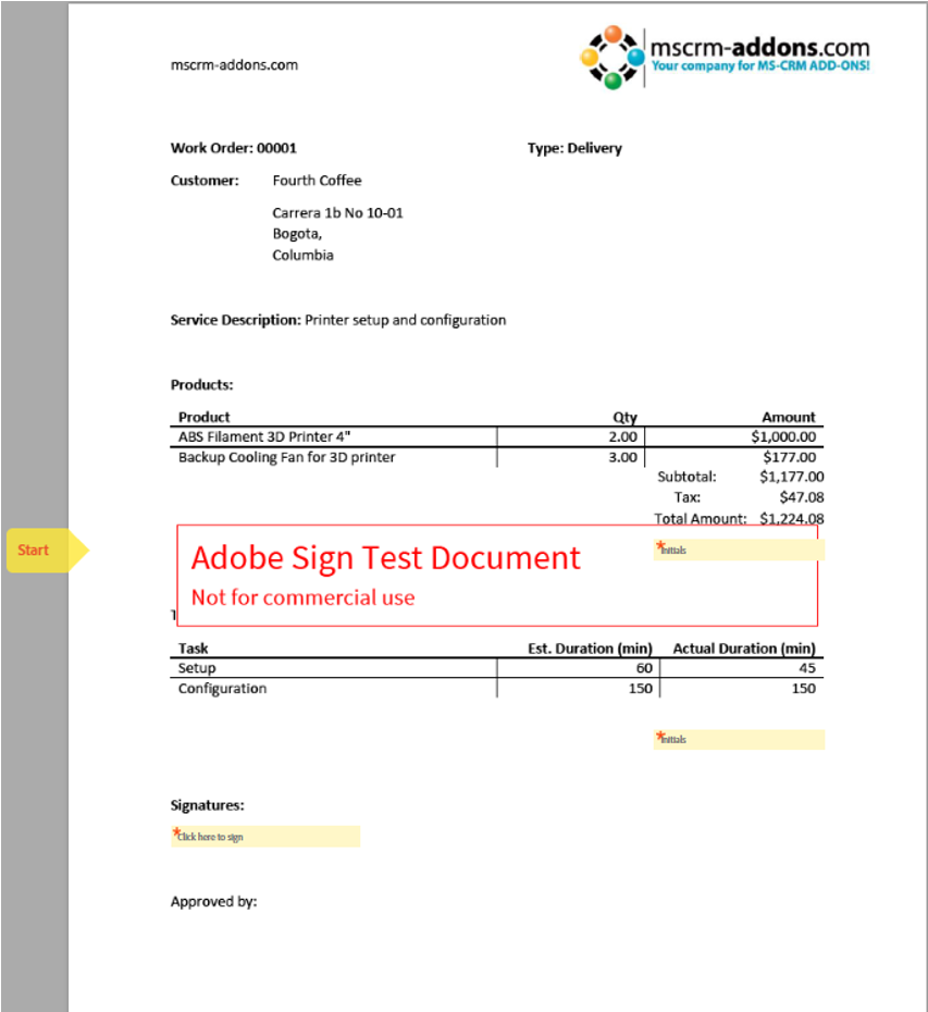 The document with the signee's fields highlighted