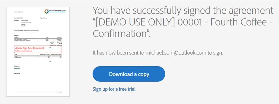 Document successfully signed