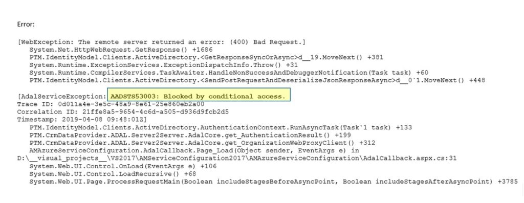 Error message: Blocked conditional access