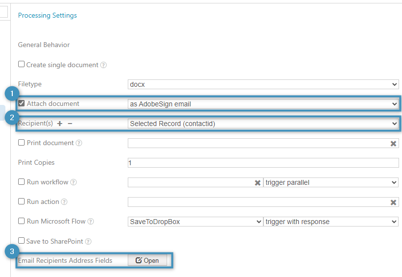 Setting the processing settings