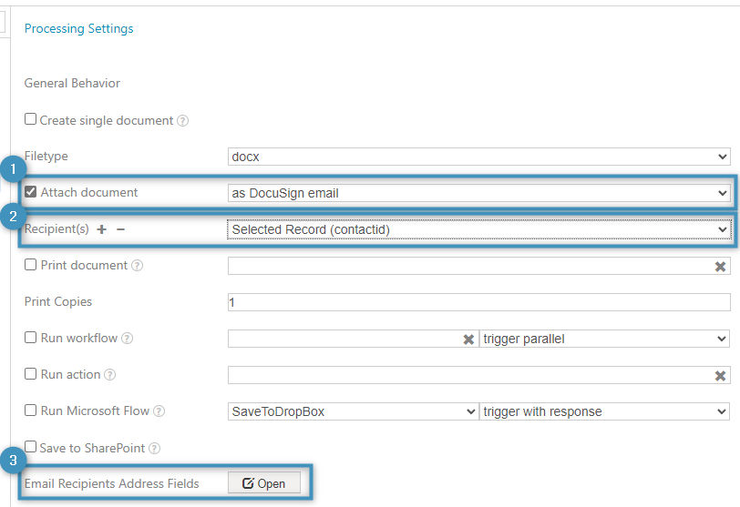 Setting the processing settings
