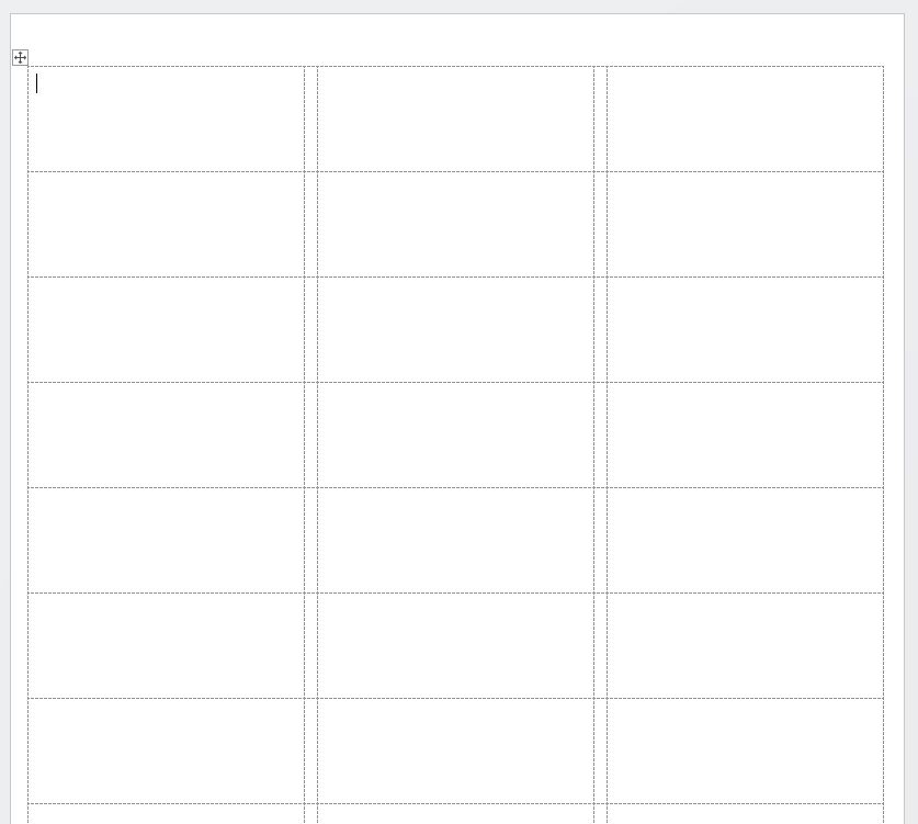 The blank document, with gridlines showing
