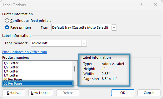 Selecting our label options