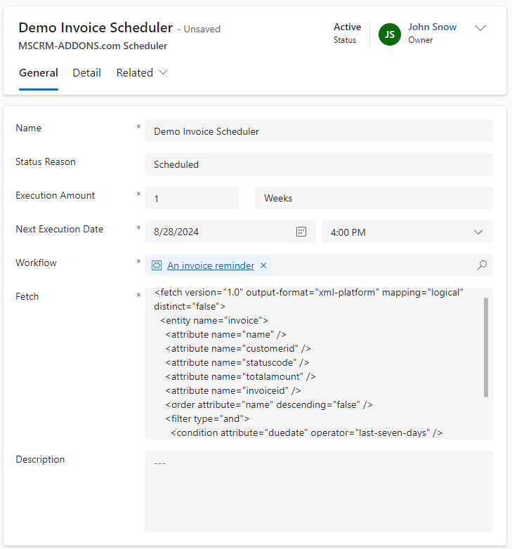 The completed scheduler record