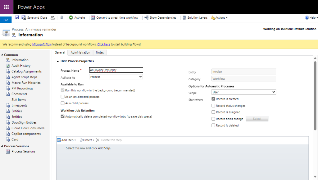 The process information window