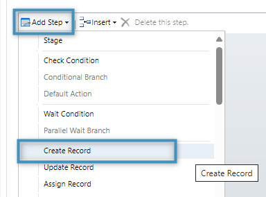 Adding a "Create Record" step