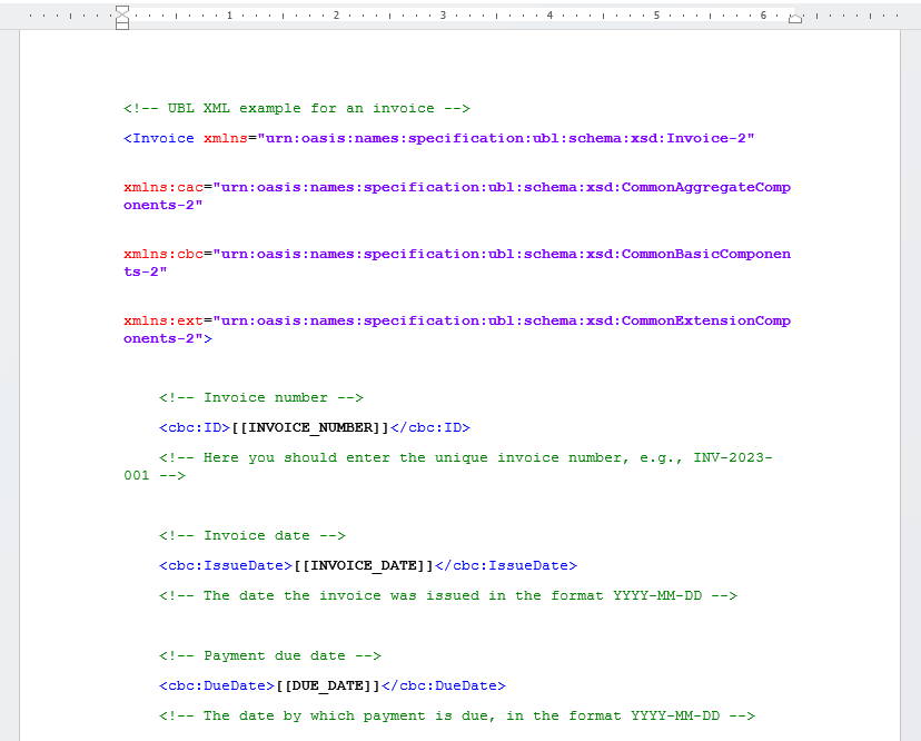 Our XML in Word, now properly formatted for readability.