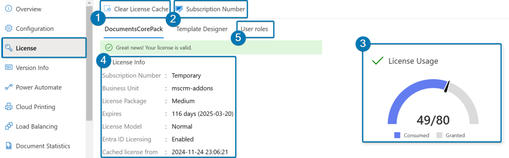 An overview of the license tab