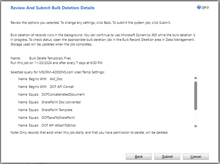 Reviewing our bulk deletion job prior to submission