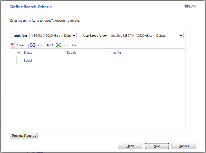 The configuration for our debug record bulk deletion job