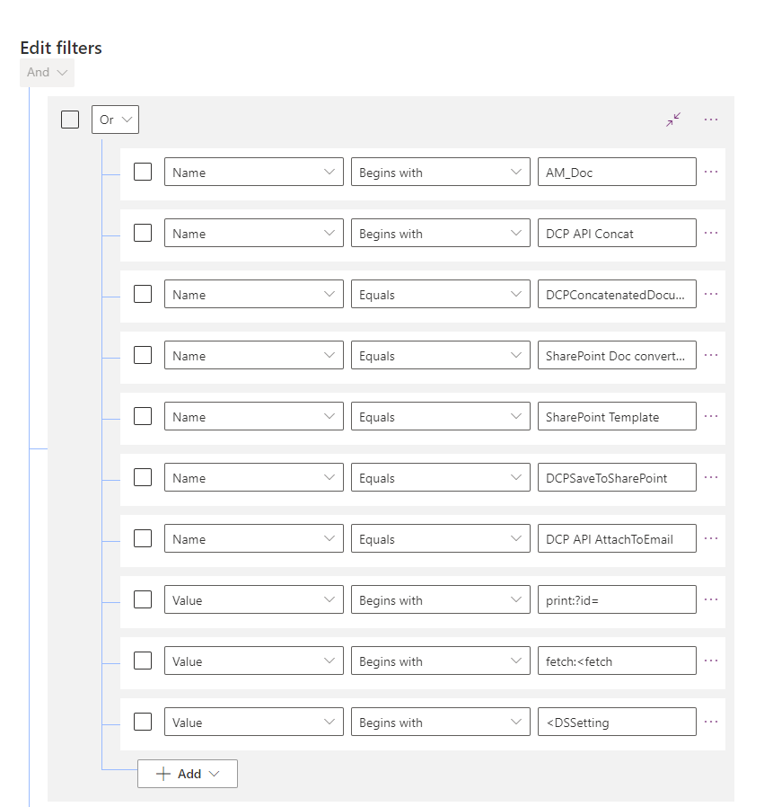 The list of filters needed for our view