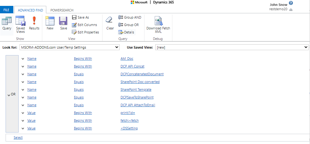 Creating the filter via Advanced Find