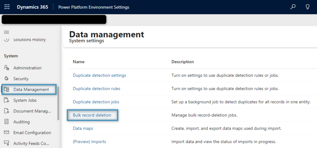 Navigating to the Data Management tab