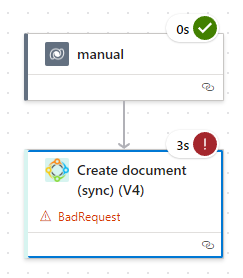 An error occurring in the "Create document (sync)" action