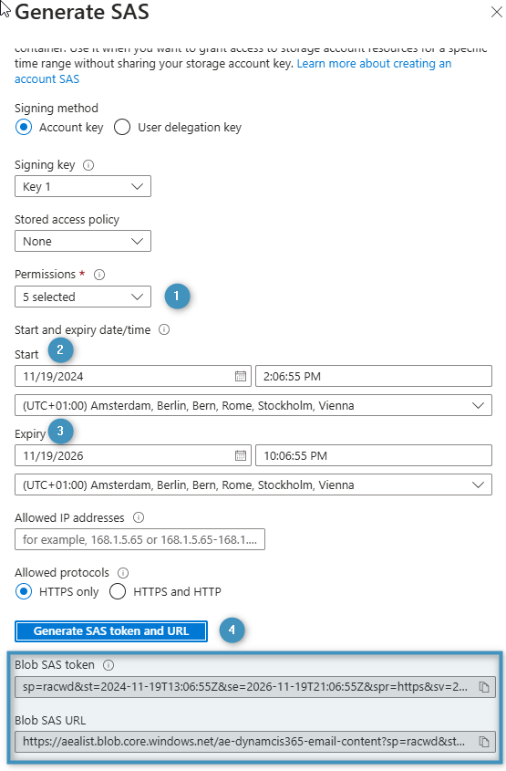 Configuring and generating an SAS token