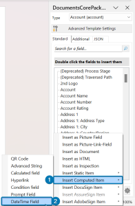 Select "DateTime Field" from the
Insert Field" dropdown menu