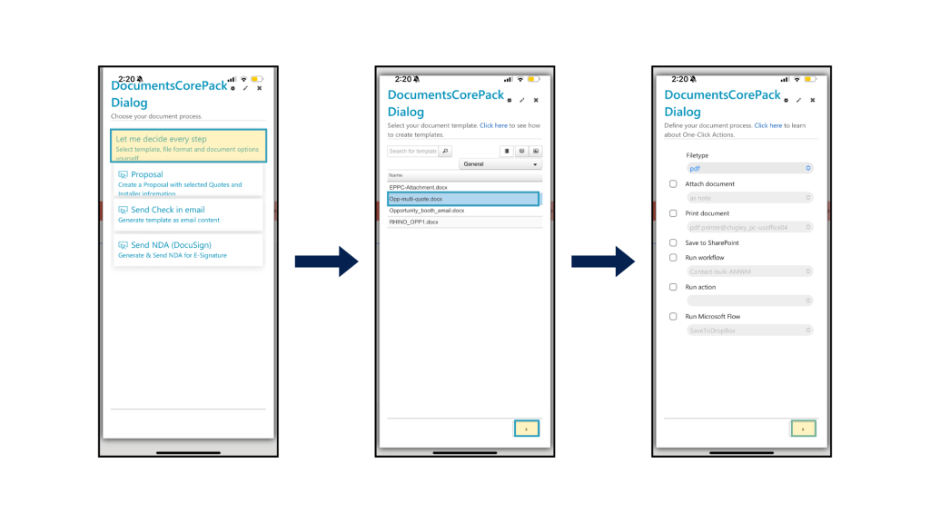 Go through the DocumentsCorePack dialog