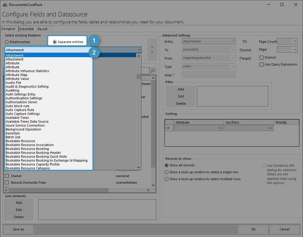 How to create relationships using DocumentsCorePack Template Designer