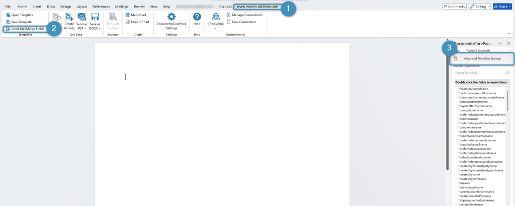 The Advanced Settings option in the Template Designer
