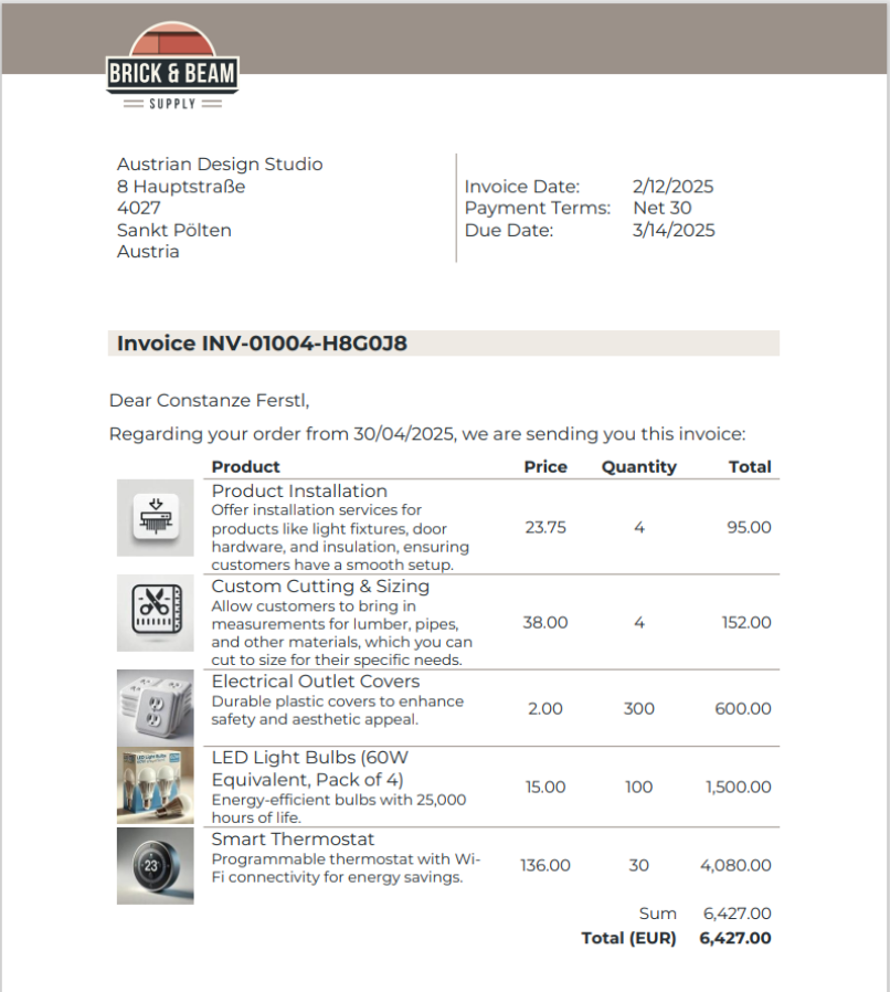 Final invoice