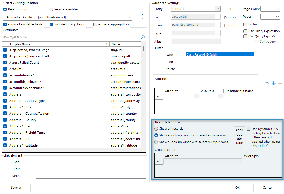 Lookup prompts for relations can be created in the Relationship Designer