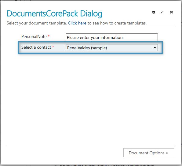 A lookup prompt in the DCP Dialog