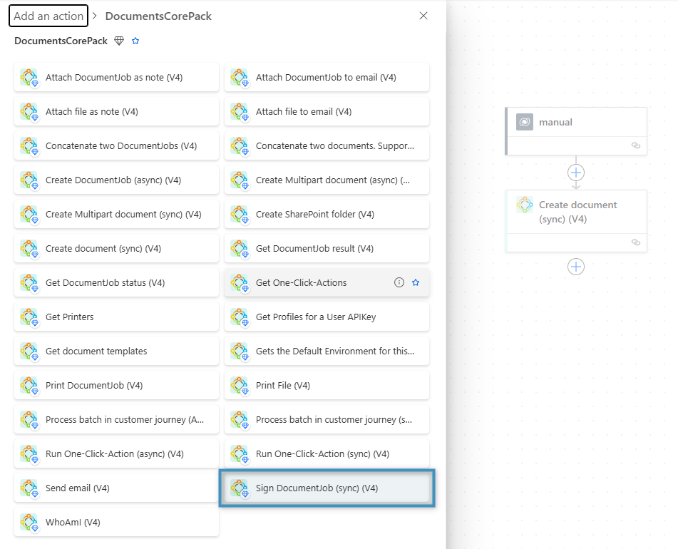 Selecting the Sign DocumentJob step