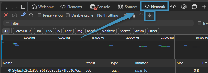 Downloading the HAR file (Edge)