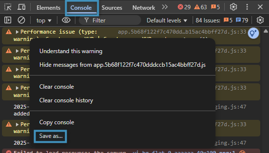 Saving the console log (Chrome)