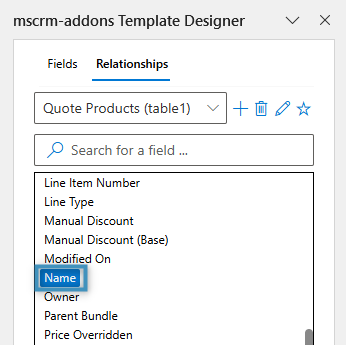 The Name field, highlighted in the designer