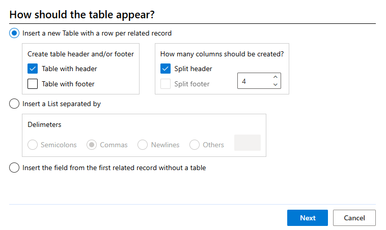 Configuring our table