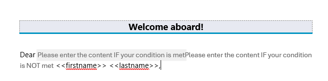 The condition field placeholders in our template