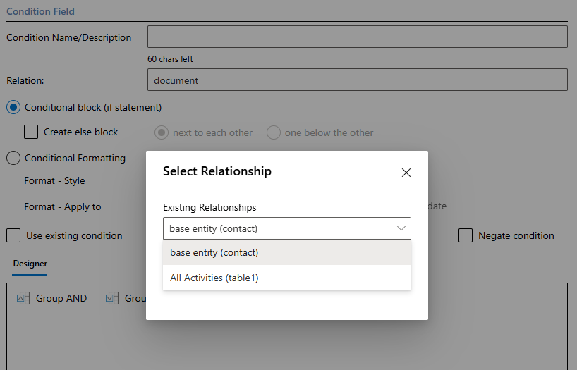Selecting an existing relationship