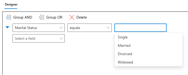Creating a condition for a multiple choice field