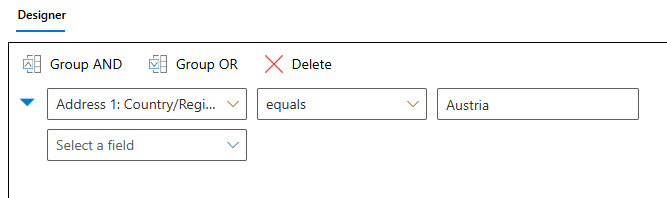 Creating a simple condition. This condition checks for an account's country or region.