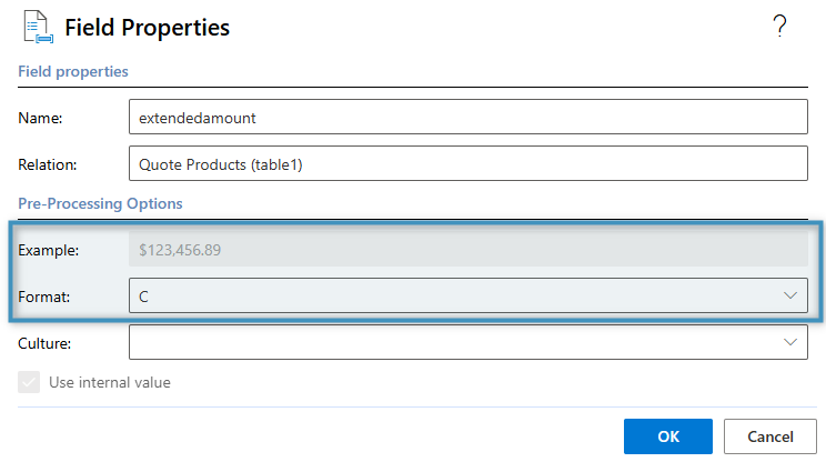 Formatting the field to properly display the currency