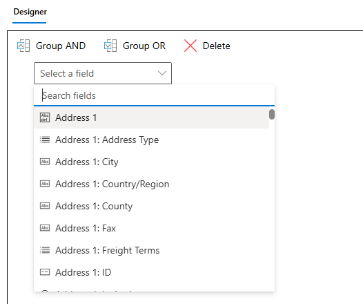 Selecting a field from the dropdown