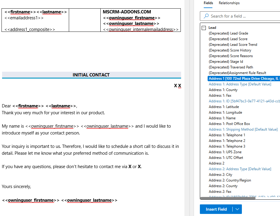 Our template so far with our standard fields added